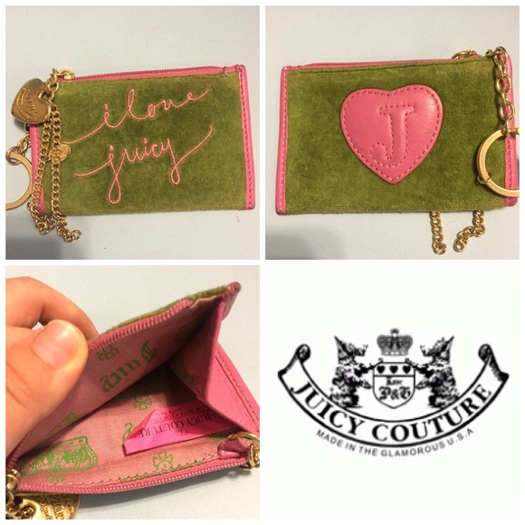 Green and pink JUICY COUTURE mini wallet keychain