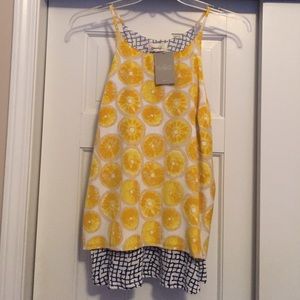Cute summery lemon print split back top