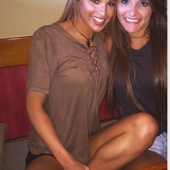 Faux suede lace up top