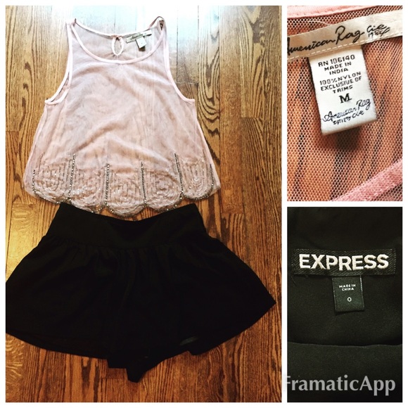 *Sold* Sheer layering top & Black shorties - Picture 1 of 1