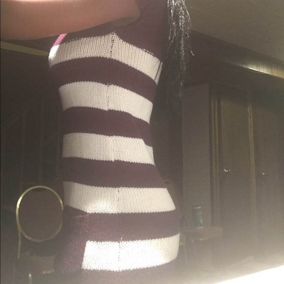 Purple And White Sweater Turtleneck Dress - Picture 2 of 2