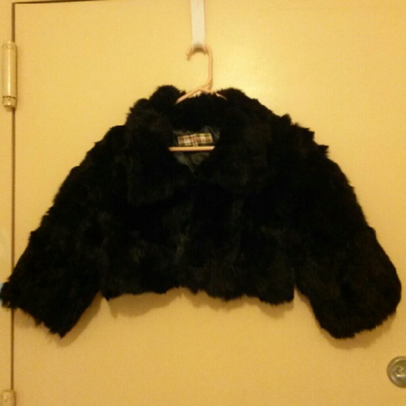 Rabbit Fur Black Bolero Jacket-Sz.-XL