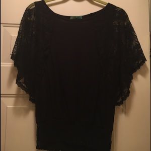 Queen Ester cap drop sleeve black top