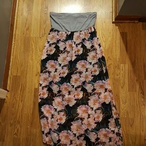 Mixed media striped and floral maxi dress XL