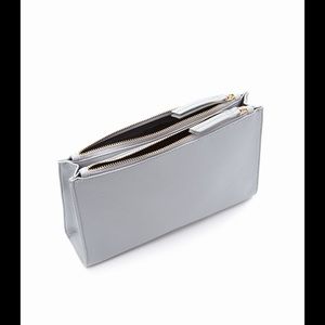 Grey Faux Double Zipper Clutch