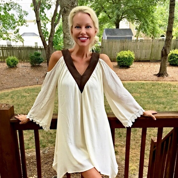 Ivory/brown faux suede dress! - Picture 2 of 3