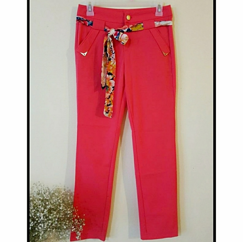 Pink pants with silk belt