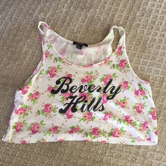 Beverly Hills white and pinks floral crop tank