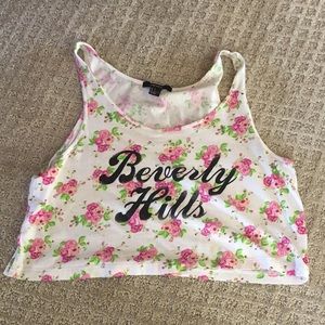 Beverly Hills white and pinks floral crop tank