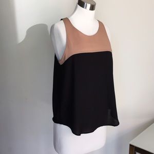 Black/tan colorblock blouse