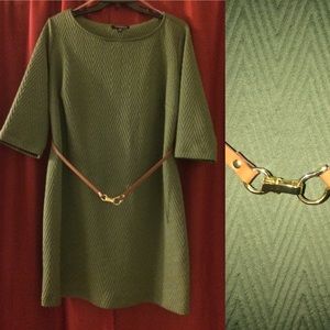 Adorable Olive Green Dress with Camel Brown Belt