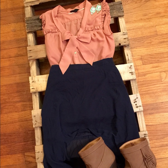 Navy blue high low skirt