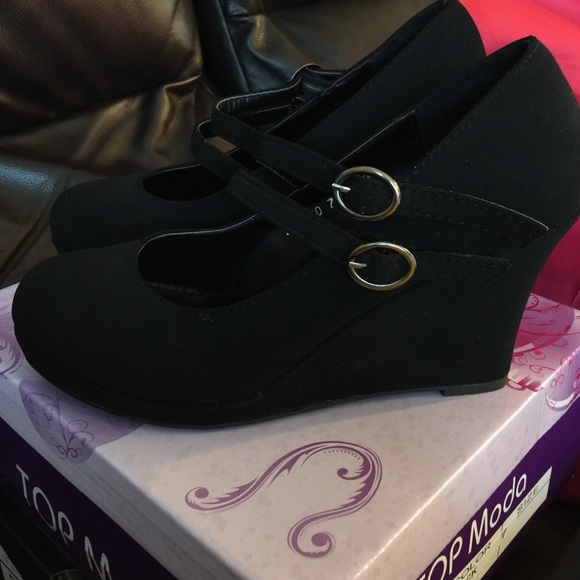 Black Platform Mary Jane Wedges