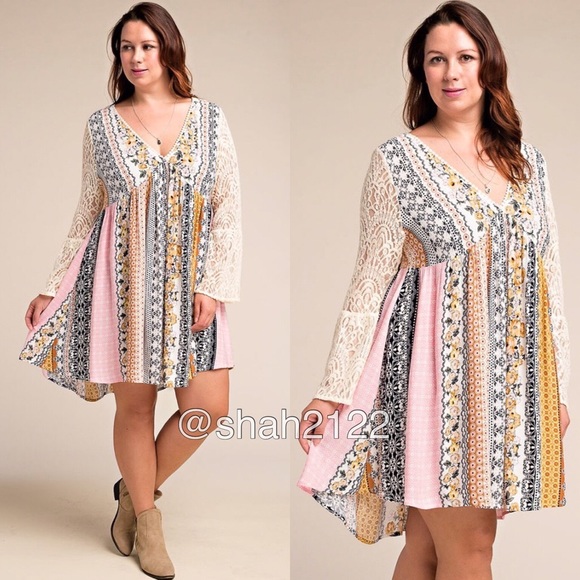 boutique - Plus size lace sleeves boho flowy dress 1-3X New from ! aye ...