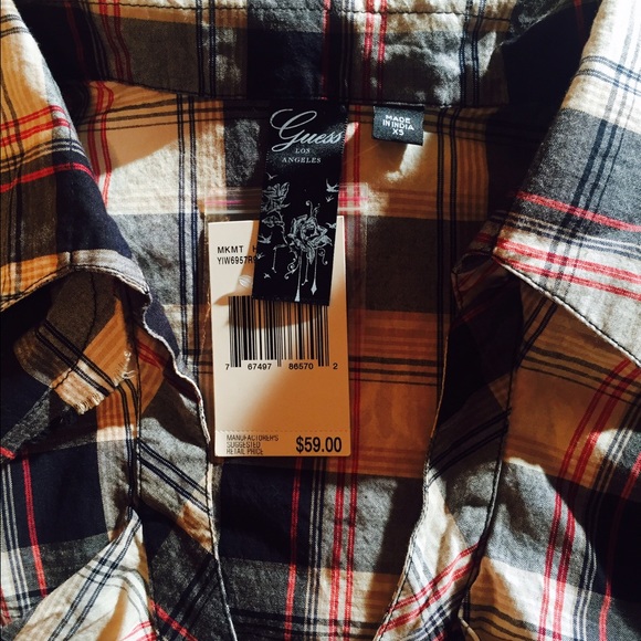 Guess Plaid Ruffled Button Down Blouse - Picture 3 of 4