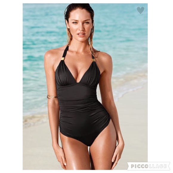 black halter top one piece swimsuit