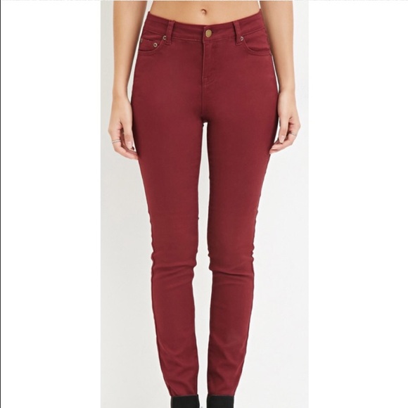High waisted skinny jeans red