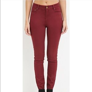 High waisted skinny jeans red
