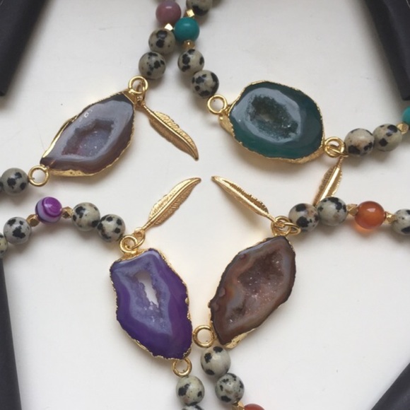 NEW.  Agate Druzy & Dalmatian Jasper Bracelet