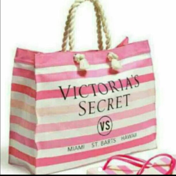 Victoria's Secret beach tote and flip flops