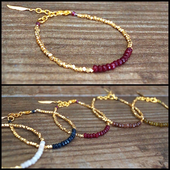NEW IN BAG--Jade Gemstone & Gold Beaded Bracelet