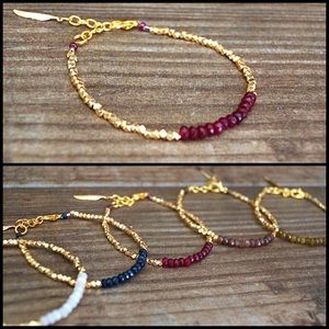 NEW IN BAG--Jade Gemstone & Gold Beaded Bracelet