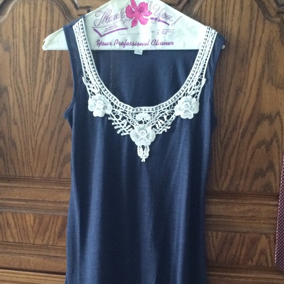 French laundry top tank sleeveless blue with lace