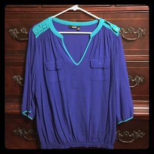 Blue/Teal Trimmed Blouse