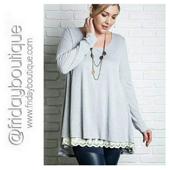Silver Long Sleeve Tunic with Lace - Picture 2 of 3