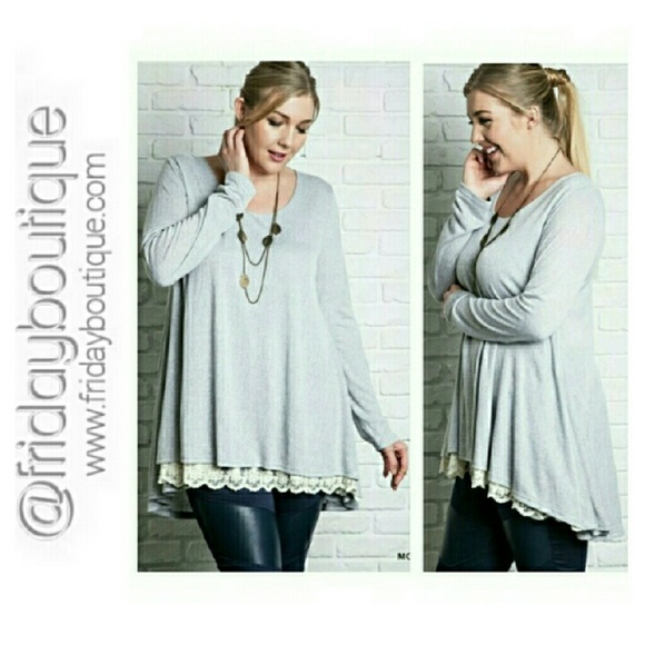 Silver Long Sleeve Tunic with Lace - Picture 3 of 3