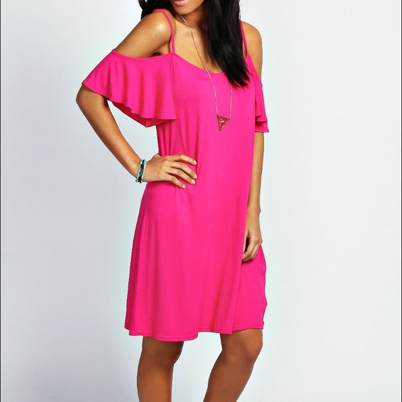 NWOT knit pink off-the-shoulder dress