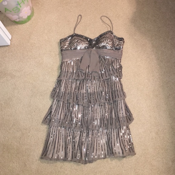 Green/Brown ruffle cocktail dress