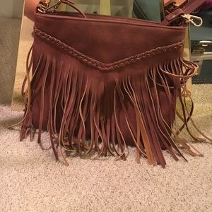 Brown leather fringe purse