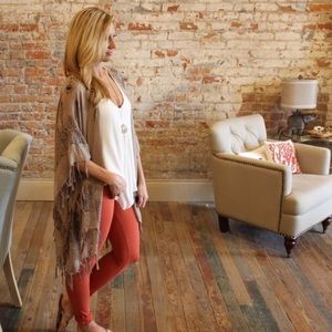 Mocha Scarf Style Fringe Kimono