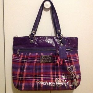 Authentic COACH Poppy Purple Plaid Tote Bag Purse