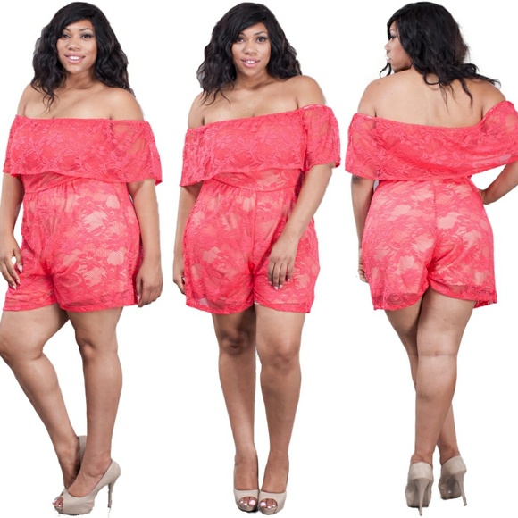 Pants - New Plus size off Shoulder Coral romper