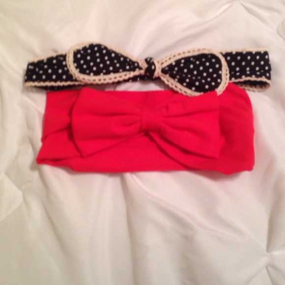 Two bow headbands-one lace and dots-two red