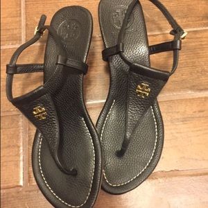 Tory Burch leather black wedge sandals