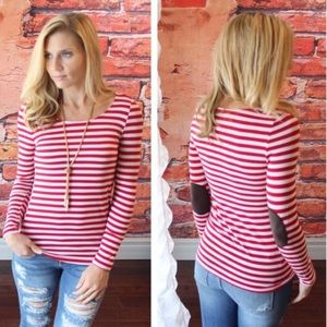 NWT Red & White Elbow Patch Long Sleeve Tee