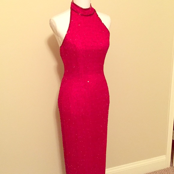 ✨SALE! Stunning Hand Made Silk Red Beaded Gown