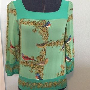 Anthropolgie bird silk blouse
