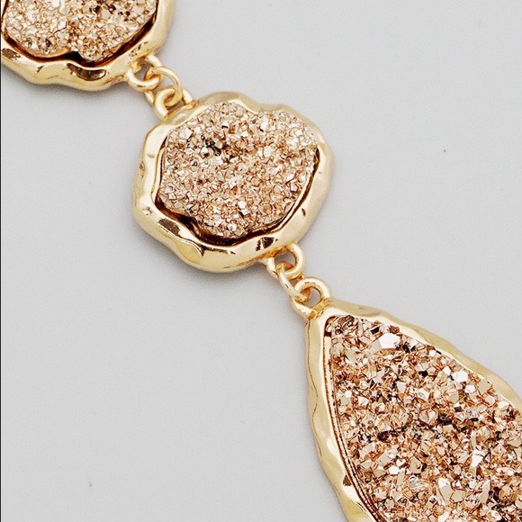 Triple Gold/Rosegold faux Druzy long gold necklace - Picture 3 of 6