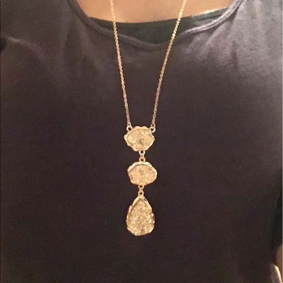 Triple Gold/Rosegold faux Druzy long gold necklace - Picture 6 of 6