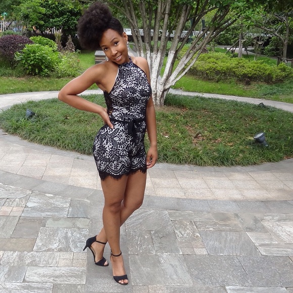 Black and White Lace Romper - Picture 2 of 7