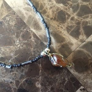 Beautiful obsidian and amber necklace