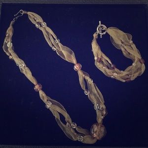 Crystal bead and ribbon necklace!