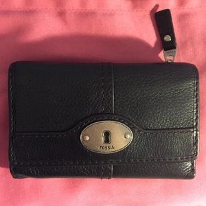 Black with silver hardware Fossil wallet