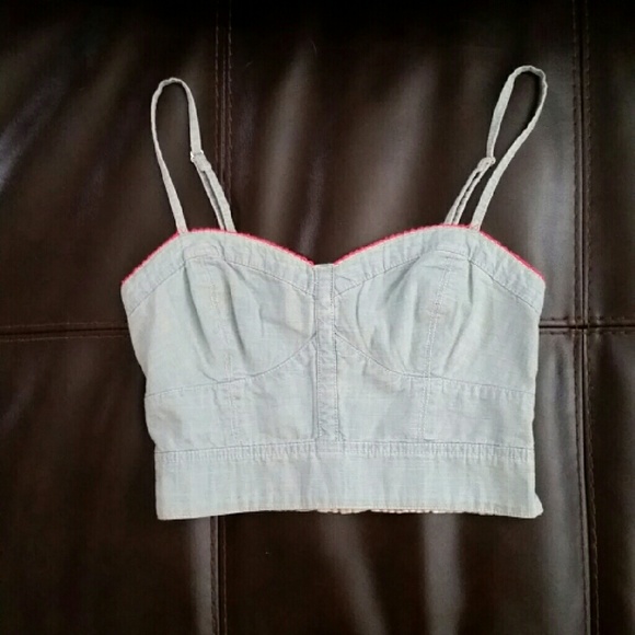 Peek A Boo Pink Blue Denim Style Crop Top