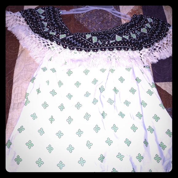 Green/Fringe boho shirt