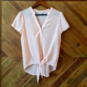 Joie Blush Pink Silk Top w/ Front Tie